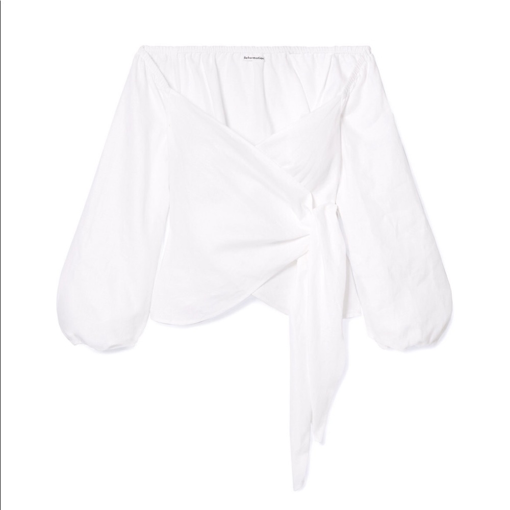 Reformation Hart White Linen Wrap Top